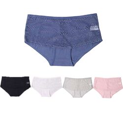 Damen Pantys Slip 6er Pack Baumwolle Unterhosen Hipster Spitze Unterwäsche