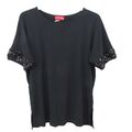 Judith Williams Damen Oberteil Shirt T-Shirt Schwarz Pailletten am Ärmel Gr. 38