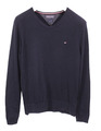 Tommy Hilfiger Herren Pullover V-Ausschnitt Baumwolle Seide blau Gr. M Hi283