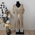 Italy Cardigan Lang Effektgarn in Gold Häckel Strickjacke mit Fransen 38-44