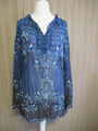 300 03 Steve Ketell Damen Bluse Gr. 40 blau schwarz Muster Langarm transparent