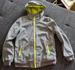 JACKE Jungen Grau Neongrün Fleecefutter Gr  158 - 164 Gebraucht Softshell 