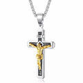 Hochwertiges Kreuz mit Jesus Edelstahl Halskette silber gold INRI Kreuzanhänger