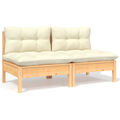 2-Sitzer-Gartensofa mit Creme Kissen Massivholz Kiefer T4O5