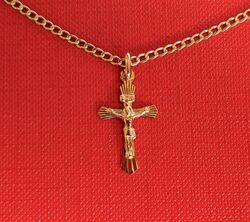 Kreuz Anhänger + Goldkette Echt Gold 333 Gelbgold Juwelier Qualität INRI Jesus 