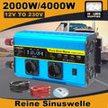 2000W 4000W Reine Sinuswelle Spannungswandler 12V 230V Wechselrichter LCD 4USB