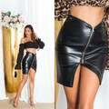 Koucla Lederlook High Waist Rock Kunstleder Minirock mit Zip Milax-Fashion