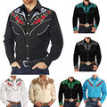 Männer Casual Buttons Down Western Cowboy Shirt Langarm Retro Printed Shirts