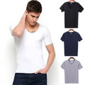 Herren V Ausschnitt Eis Seide T-Shirt Slim Fit Kurz Arm Einfarbig Freizeit Basi*