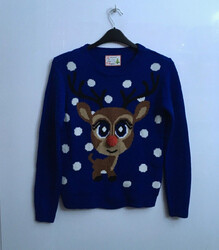 SELECT DAMEN WEIHNACHTSPULLOVER GRÖSSE 8 RUDOLPH BLAU WEIHNACHTEN HÄSSLICHER PULLOVER NEUHEIT 3D