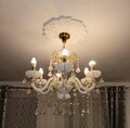 #Kronleuchter #Decken #Leuchte #Licht #Lampe #Acryl #Glas #weiß #Gold #Rauchglas