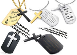 ID Dog Tag + Kreuz Anhänger + Kette + Gravur nach Wunsch verschiedene Modelle