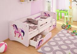 Juniorbett Kinderbett Bett Jugendbett mit Rausfallschutz 2 Schubladen + Matratze