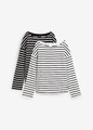 Neu 2er Pack Langarmshirt Gr. 48/50 Weiß Schwarz Damen Oversize-Shirt Oberteil