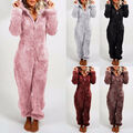 Damen Fleece Jumpsuit Kapuze Warm Luxus Fluffy Pelz Winter Frauen All In One