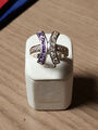 wunderschöner Ring -  925 Silber mit Amethyst und Zirkonen - 18 mm   =   56-57