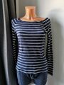 Damen - Langarmshirt - GAP - Weiß Marine - gestreift - Gr. S - Pullover