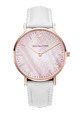 PaulValentine Uhr Rosegold Pink Seashell White 36mm Leder Armband Weiß Feminin