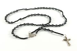 Unisex Rosenkranz Kette Schwarz Perlen Kreuz Anhänger Bettel Neu Ø 6mm