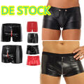 DE Herren Boxershorts Sexy Wetlook Lackleder Unterhose Kurze Short Unterwäsche