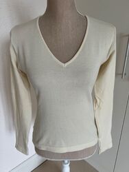 Creme Damen Pullover mit V-Ausschnitt von Benetton (Gr S) 60% Wolle Top Zustand!