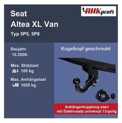 Westfalia Anhängerkupplung starr +ES 13 uni. für Seat Altea XL Van BJ 10.06- NEU