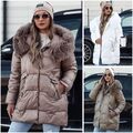 Damen Jacke Winterjacke Übergangsjacke Steppjacke Kapuze mit Fell Warm DSTREET