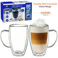 Doppelwandiges Isolierglas Kaffeeglas Becher Teetasse Thermo mit Griff 450ml