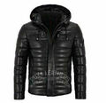 Kapuze Biker Mantel Herren Echt Lammleder Schwarz Weich Gesteppt Lederjacke D...