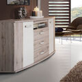 Sideboard Rondino Anrichte in Sandeiche und weiß Hochglanz inkl. LED-Beleuchtung