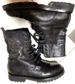 Philipp Plein Schnür Leder Biker Boots mit Fell Strass Totenkopf Gr 37 US 7