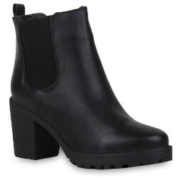 Damen Chelsea Boots Blockabsatz Plateau Stiefeletten Blockabsatz 902049 Mode