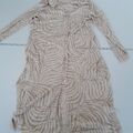 M&S Kleid 10 Beige Langarm Midi V-Ausschnitt Gemustert Knopf Leinenmischung