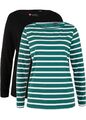 Langarmshirt (2er Pack) Gr. 36/38 Schwarz+Waldgrün/Weiß Damenshirt Oberteil Neu