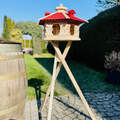 DARLUX Vogelfutterhaus XL Sechseck Vogelhaus aus Holz + Ständer Natur/ Rot