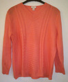 Orangefarbiger Pulli Langarm mit V-Ausschnitt und vorne Zopfmuster Gr. 46