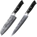 2Stk TURWHO Fleischmesser Santoku Japan VG10 Damaststahl Küchenmesser G10 Griff