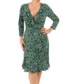 Neu Grün Aufdruck V Ausschnitt Gerüscht Knielanges Kleid