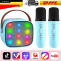 Mobiler DJ PA Party Bluetooth Lautsprecher LED Akku Box Karaoke Maschine Set DHL