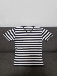 T-Shirt V-Ausschnitt ZARA MAN Denim Couture schwarz-crème M bis L