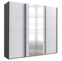 Schwebetürenschrank Barmbek Kleiderschrank 225x64x208cm mit Spiegel weiß graphit