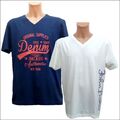 Herren T-Shirt Set (=2 Stück), Gr. 52/54 (L) blau + weiß V-Ausschnitt, Baumwolle