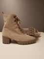 Gabor Stiefelette Schnürstiefelette Veloursleder Blockabsatz Beige Gr. 9,5 44