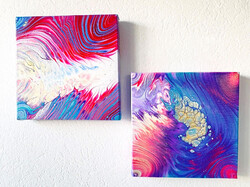 Fluid Painting, Acryl Pouring Unikate 2er Set, 20x20 cm