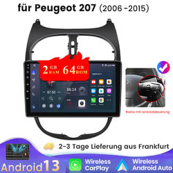 2+64GB Android 13 Autoradio GPS NAVI WIFI Für Peugeot 206 2001-2008 CarPlay DAB+