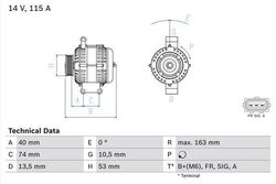 Bosch Generator 0986049520 für Ford Mondeo iii Schrägheck + Limo + Kombi 00-07