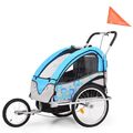 2-in-1 Kinder Fahrradanhänger & Kinderwagen Blau und Grau