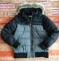 H&M  Jacke Winterjacke Gr. 164 schwarz Grau Kapuze Kunstfell gebr. Neuwertig 👍 