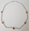 Vintage Open Back Bezel Set Orange Glas Silber Ton Halskette Top Zustand