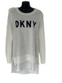 DKNY CREMEFARBENER LONGLINE-PULLOVER MIT LOGO VORNE UND CHIFFONSCHICHT GRÖSSE US M UK 12